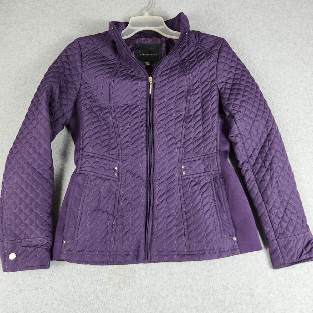 Weatherproof Quilted Jacket Womens Small Purple Fully Lined Long Sleeve Full Zip